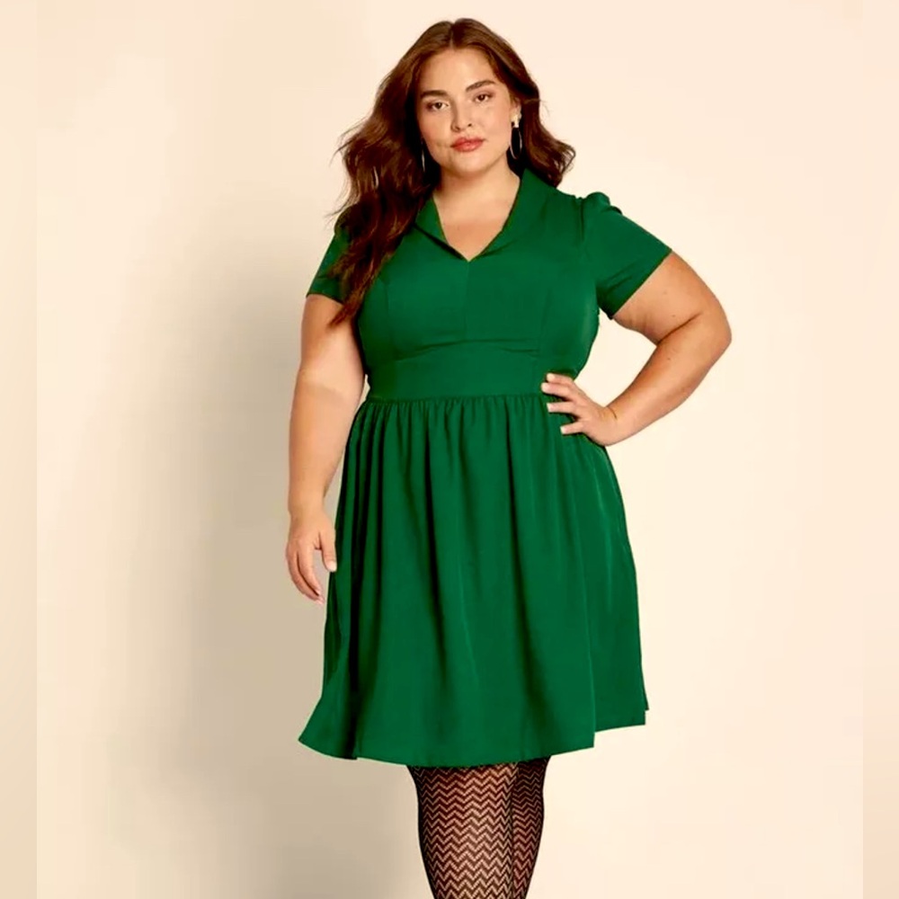 ModCloth 1930s Vintage Inspired Fit & Flare Green Retro Lively Identity Dress